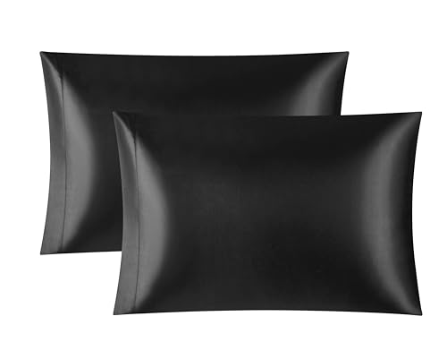 2 Stück Satin Kissenbezug 40x80, ähnlich wie Seide, Kopfkissenbezug Satin Pillowcase Kissen Bezug Kissenhülle für Haar und Haut, Schwarz von YDW