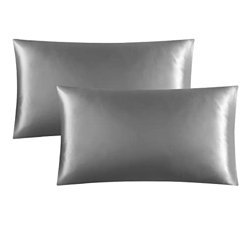 2 Stück Satin Kissenbezug 40x80, ähnlich wie Seide, Kopfkissenbezug Satin Pillowcase Kissen Bezug Kissenhülle für Haar und Haut, Grau von YDW