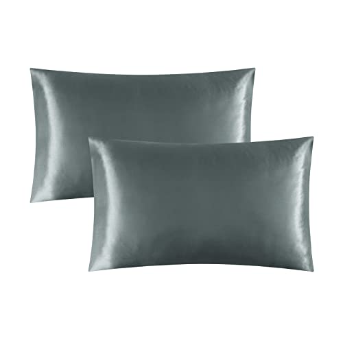 2 Stück Satin Kissenbezug 40x80, ähnlich wie Seide, Kopfkissenbezug Satin Pillowcase Kissen Bezug Kissenhülle für Haar und Haut, Dunkel Grau von YDW