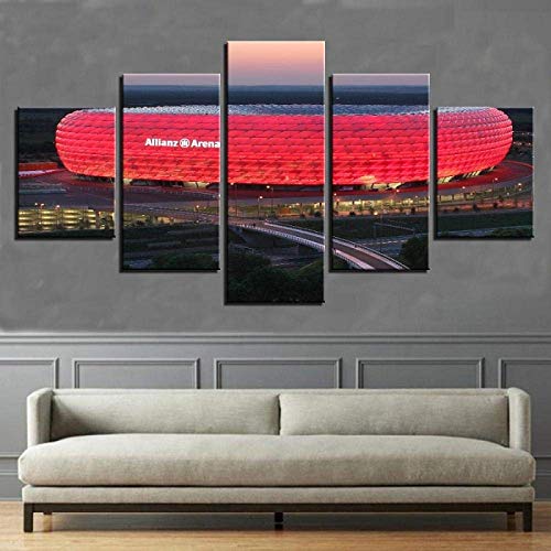 YDWD Wandbild Wohnzimmer 5 Stück 5 Stück Bayern München Allianz Arena Group HD Gedruckte Malerei Leinwand Ölgemälde Sport Maßgeschneiderte Wandkunst Dekor Wohnzimmer Kinderzimmer Wohnen von YDWD