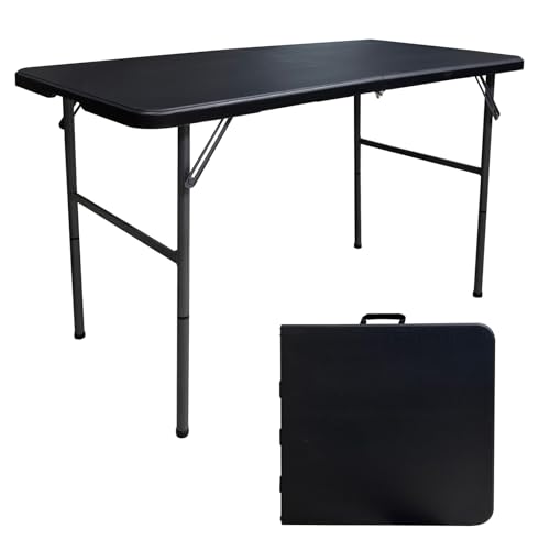 YDY+YQY Klapptisch Zusammenklappbar Faltbar - Robuster Tisch für Outdoor-Camping, Picknick - Tragetaste & Stahlgestell - Ideal für Garten, Party, Kartenspiele, Schwarz von YDY+YQY