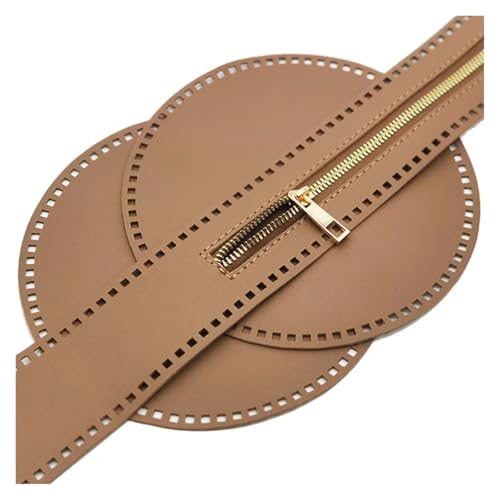 YDYAENIO 17 cm runder Boden for gestrickte Tasche, PU-Leder-Taschenboden, handgefertigter mit Löchern, DIY-Häkeltaschenboden-Zubehör zum Basteln von DIY(Brown) von YDYAENIO