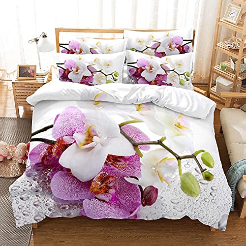 YDYRX Bettwäsche 155x220 Weiße rosa Orchidee 3 Teilig bettwäsche Sommer 1 Bettbezug mit Reißverschluss und 2 Kissenbezug 80x80 cm, Für Kinder Jungen Mädchen von YDYRX