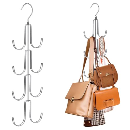 Hanging Bag Rack Schwarz krawattenhalter für Herren EIN praktischer Krawattenhalter und Gürtelhalter 360° Drehbar Schalbügel mit 8 Haken für Krawatten, Schals, Tücher, Taschen, Silber von YDYSAA