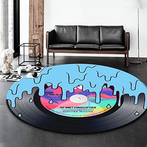 YDZB Teppich Retro Runde Schallplatte Home Fußmatte Weiche Anti-Rutsch Langlebige Teppiche Maschinenwaschbar für Wohnzimmer Restaurant Schlafzimmer Küche Badezimmer (D, 140cm) von YDZB