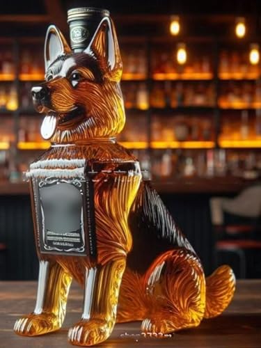 300ML Weindekanter Dekanter Whiskey Karaffe Statue - 3D-Skulptur Einer Whisky-Weinflasche Mit Deutschem Schäferhund, Schnapsflaschen Mit Tiermotiv, Whisky-Dekanter Mit Hund, Statue(A) von YDZYFFS