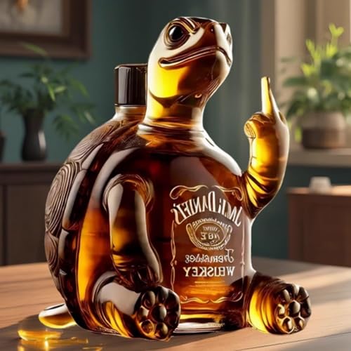 300ML Weindekanter Dekanter Whiskey Karaffe Statue - 3D-Skulptur Eines Whisky-Dekanters In Form Einer Schildkröte, Mundgeblasene Bleifreie Whisky-Weinflasche, Versiegeltes Glas Aus Tierglas(A) von YDZYFFS