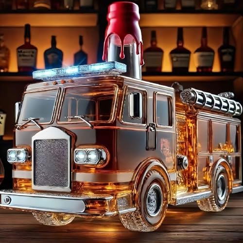 300ML Weindekanter Dekanter Whiskey Karaffe Statue - 3D-Whisky-Weinflasche In Feuerwehrauto-Form, Neuartiger Handgeschnitzter Whisky-Dekanter Aus Glas, Schnapsspender Mit Automobilmotiv(A) von YDZYFFS