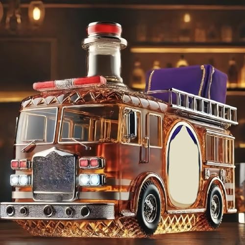 300ML Weindekanter Dekanter Whiskey Karaffe Statue - 3D-Whisky-Weinflasche In Feuerwehrauto-Form, Neuartiger Handgeschnitzter Whisky-Dekanter Aus Glas, Schnapsspender Mit Automobilmotiv(C) von YDZYFFS