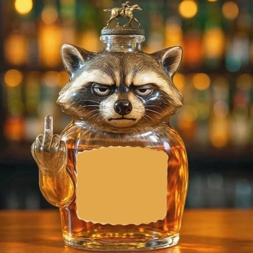300ML Weindekanter Dekanter Whiskey Karaffe Statue - 3D-Whisky-Weinflasche Mit Waschbär-Motiv, Neuartige Whisky-Karaffe Aus Glas, Lustiges Tiermotiv, Leere Weinkaraffe(A) von YDZYFFS