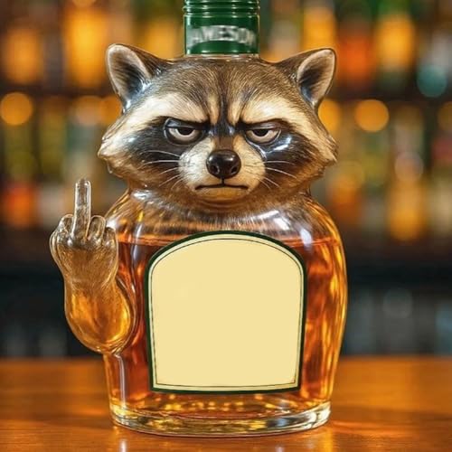 300ML Weindekanter Dekanter Whiskey Karaffe Statue - 3D-Whisky-Weinflasche Mit Waschbär-Motiv, Neuartige Whisky-Karaffe Aus Glas, Lustiges Tiermotiv, Leere Weinkaraffe(B) von YDZYFFS