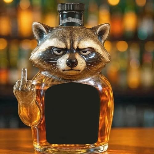 300ML Weindekanter Dekanter Whiskey Karaffe Statue - 3D-Whisky-Weinflasche Mit Waschbär-Motiv, Neuartige Whisky-Karaffe Aus Glas, Lustiges Tiermotiv, Leere Weinkaraffe(C) von YDZYFFS