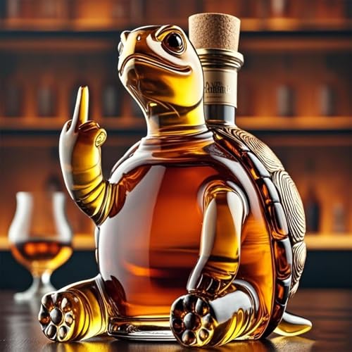 350ML Weindekanter Dekanter Whiskey Karaffe Statue - 3D-Skulptur Einer Whisky-Weinflasche Mit Mittelfinger-Schildkröte, Wunderschöne Weinkaraffe Aus Glas Mit Gravur, Whisky-Dekanter-Dekoration(Turtle) von YDZYFFS