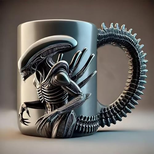 Weingläser - Becher - Kaffeetasse - Tassen, Neuartige Xenomorph-Kaffeetassen, Personalisierter 3D-gedruckter Alien-Kaffeebecher, 15oz Edelstahlbecher, Coole Geschenke(Beige) von YDZYFFS