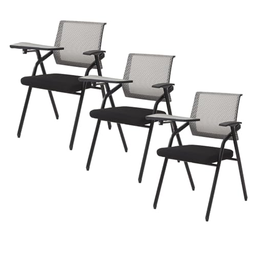 YDkjwjw 3 Pack Faltbare Bürostühle mit Flip-Up Tablet Arm, tragbare klappbare Bürostühle stapelbar Faltbare Trainingsstuhl für Konferenzraum Büro Gast Empfang Sitzung von YDkjwjw