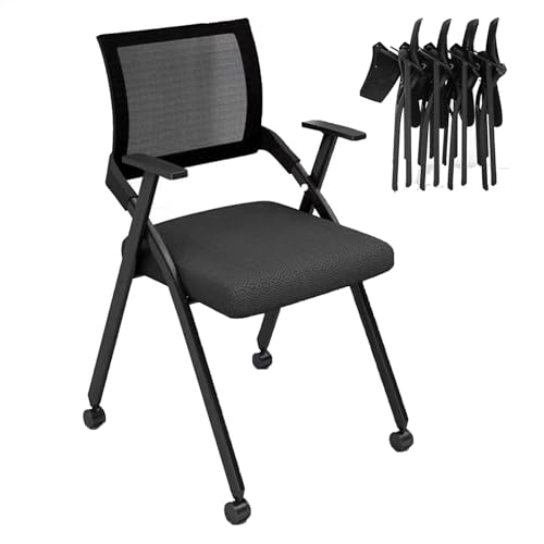 YDkjwjw 4 Stück stapelbar Konferenzraum Stühle mit Flip-Up Tablet Arm klappbar Bürostuhl mit Mesh zurück und Lendenwirbelstütze für Home Office Training Room von YDkjwjw