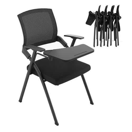 YDkjwjw 4 Stück stapelbar Konferenzraum Stühle mit Flip-Up Tablet Arm klappbar Bürostuhl mit Mesh zurück und Lendenwirbelstütze für Home Office Training Room von YDkjwjw