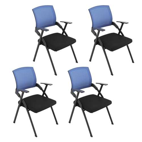 YDkjwjw 4Pcs Stackable Foldable Bürostuhl Folding Desk Chair mit atmungsaktivem Mesh Rückenlehne, Dicke Sitzkissen Konferenzraum Stuhl von YDkjwjw