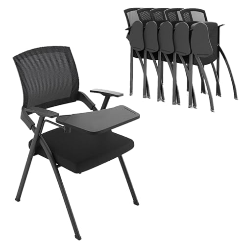 YDkjwjw 5Pcs Stackable Foldable Office Chair Klappbarer Schreibtischstuhl mit Flip-Up Tablet Arm, Atmungsaktive Mesh Rückenlehne, Dickes Sitzkissen Konferenzraum Stuhl von YDkjwjw