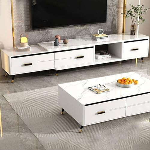 YDkjwjw Ausziehbarer TV-Ständer mit Schubladen und offenen Regalen, Moderne Entertainment-Center-Medienkonsole für das Schlafzimmer im Wohnzimmer von YDkjwjw