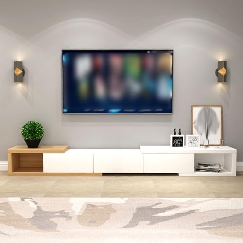 YDkjwjw Mid-Century Modern ausziehbarer TV-Ständer mit Ablagefächern für das Wohnzimmer, Verstellbarer TV-Schrank mit Schublade Entertainment Center von YDkjwjw