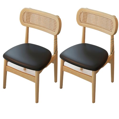 YDkjwjw Moderne Esszimmerstühle Set mit 2 Esszimmerstühlen aus Massivholz mit Rattanrückenlehne, gepolsterte Küchenbeistellstühle aus der Mitte des Jahrhunderts für Küche, Wohnzimmer von YDkjwjw