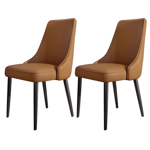 YDkjwjw Moderne Esszimmerstühle aus PU-Leder 2er-Set, gepolsterte Küchenstühle Armlehnenlose Beistellstühle mit gebogener hoher Rückenlehne und Metallbeinen für das Esszimmer Restaurant von YDkjwjw