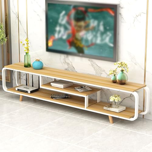 YDkjwjw Moderner TV-Entertainment-Center-Schrank mit 3-Stufigen Offenen Regalen, TV-Ständer aus Holz mit Metallrahmen für das Schlafzimmer im Wohnzimmer von YDkjwjw
