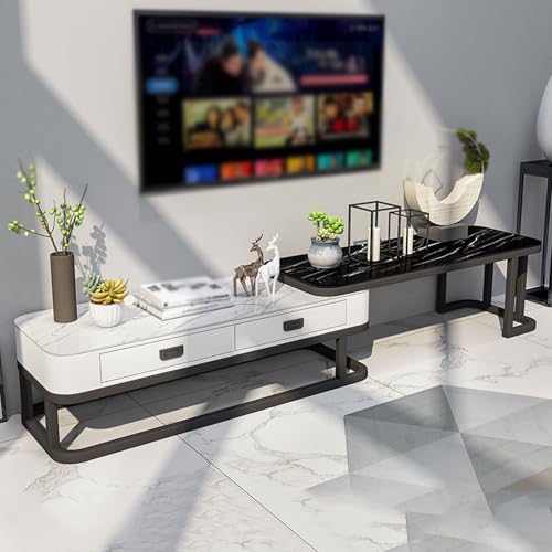 YDkjwjw Moderner ausziehbarer TV-Ständer TV-Konsole mit Schubladen und Metallrahmen, verstellbares Teleskop-Media-Gaming-Entertainment-Center für das Wohnzimmer Schlafzimmer von YDkjwjw