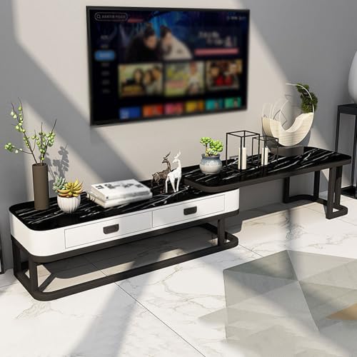 YDkjwjw Moderner ausziehbarer TV-Ständer TV-Konsole mit Schubladen und Metallrahmen, verstellbares Teleskop-Media-Gaming-Entertainment-Center für das Wohnzimmer Schlafzimmer von YDkjwjw