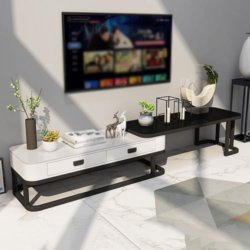 YDkjwjw Moderner ausziehbarer TV-Ständer TV-Konsole mit Schubladen und Metallrahmen, verstellbares Teleskop-Media-Gaming-Entertainment-Center für das Wohnzimmer Schlafzimmer von YDkjwjw