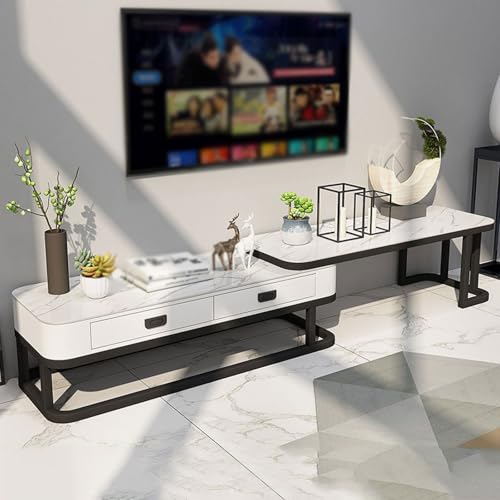 YDkjwjw Moderner ausziehbarer TV-Ständer TV-Konsole mit Schubladen und Metallrahmen, verstellbares Teleskop-Media-Gaming-Entertainment-Center für das Wohnzimmer Schlafzimmer von YDkjwjw