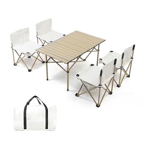 YDkjwjw Picknicktisch Tragbare klappbare Liegestühle Campingtisch und Stühle, leichte zusammenklappbare Aluminium-Tischplatte zum Kochen im Freien Strand Hinterhof, Off White von YDkjwjw