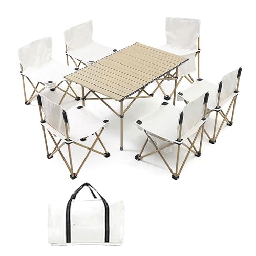 YDkjwjw Picknicktisch Tragbare klappbare Liegestühle Campingtisch und Stühle, leichte zusammenklappbare Aluminium-Tischplatte zum Kochen im Freien Strand Hinterhof, Off White von YDkjwjw