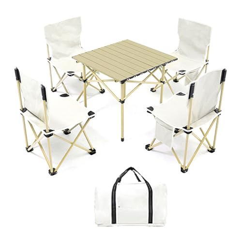YDkjwjw Picknicktisch Tragbare klappbare Liegestühle Campingtisch und Stühle, leichte zusammenklappbare Aluminium-Tischplatte zum Kochen im Freien Strand Hinterhof, Off White von YDkjwjw