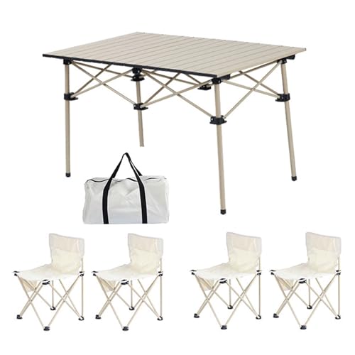 YDkjwjw Tragbarer klappbarer Picknicktisch und Stühle, Leichter Campingtisch mit aufrollbarer Aluminium-Tischplatte, 600D Oxford Cloth Campingstühle, einfacher Aufbau von YDkjwjw