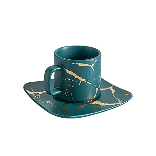 YDoLimmer Espressotasse Set Porzellan Mokkatassen mit Untertasse Marmoroptik Keramik Kaffeetasse Cappuccinotasse 120ml Kleine Tasse (Grün) von YDoLimmer