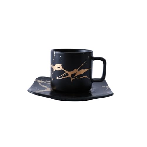 YDoLimmer Espressotasse Set Porzellan Mokkatassen mit Untertasse Marmoroptik Keramik Kaffeetasse Cappuccinotasse 120ml Kleine Tasse (Schwarz) von YDoLimmer