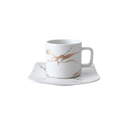 YDoLimmer Espressotasse Set Porzellan Mokkatassen mit Untertasse Marmoroptik Keramik Kaffeetasse Cappuccinotasse 120ml Kleine Tasse (Weiß) von YDoLimmer