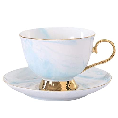 YDoLimmer Kaffeetasse mit Untertasse 210ml Mokkatasse Espressotasse Marmor Keramiktasse Porzellan Teetasse mit Goldrand für Küche Party Hochzeit Büro (Blau) von YDoLimmer