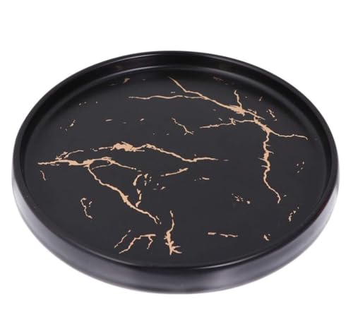 YDoLimmer Keramik Serviertablett Marmor Optik Servierplatte Rund Schmuckablage Schmucktablett Dessertteller Dekotablett für Küche Bad Couchtisch Wohnzimmer (20cm, Schwarz) von YDoLimmer
