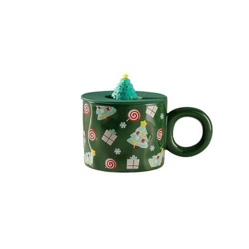 YDoLimmer Keramik Weihnachtstasse Weihnachtsbecher Kaffeetasse mit Deckel für Heiß- & Kaltgetränke Kaffeebecher Porzellanbecher 420ML Teetasse Milchbecher Neujahrsgeschenk (B) von YDoLimmer