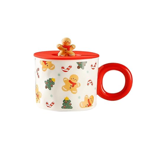 YDoLimmer Keramik Weihnachtstasse Weihnachtsbecher Kaffeetasse mit Deckel für Heiß- & Kaltgetränke Kaffeebecher Porzellanbecher 420ML Teetasse Milchbecher Neujahrsgeschenk (D) von YDoLimmer