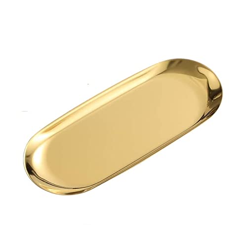 YDoLimmer Oval Serviertablett Edelstahl Ablageschale Obstschale Kosmetik Teller Schmuck Tablett Kerzen Tablett Aufbewahrungstablett (23x9.5 cm, Gold) von YDoLimmer