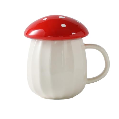 YDoLimmer Süße Pilztasse 250ml Keramik Kaffeetasse Niedliche Pilzform Kaffeebecher mit Deckel Teetasse Geburtstag Geschenk für Frauen,Mädchen,Kinder (Rot) von YDoLimmer