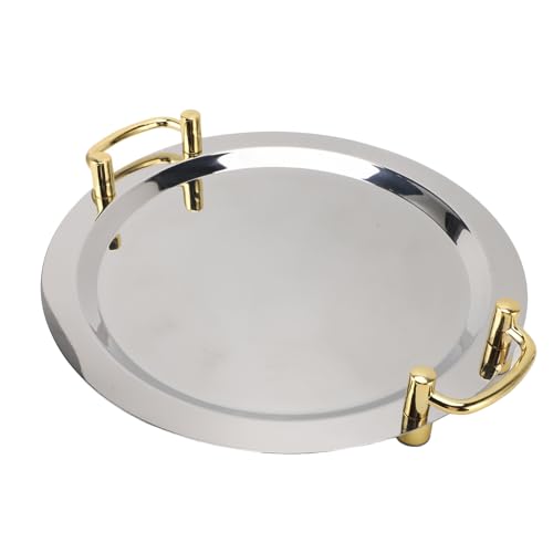 YDuupxe 304 Edelstahl -Servierschalenspiegel Finish mit Goldenen Griffen für Hotel Buffet Restaurant Kaffeedesserts (Runde (Durchmesser 16,9in)) von YDuupxe