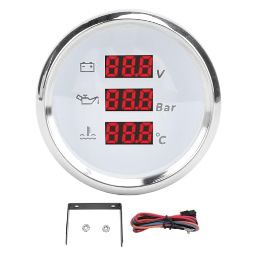 YDuupxe Digitalspannung Öldruck Wassertemperatur 52mm IP67 Display Rote Hintergrundbeleuchtung für Boot Yacht RV Truck Motorrad (Weißes Zifferblatt, silberne Lünette) von YDuupxe