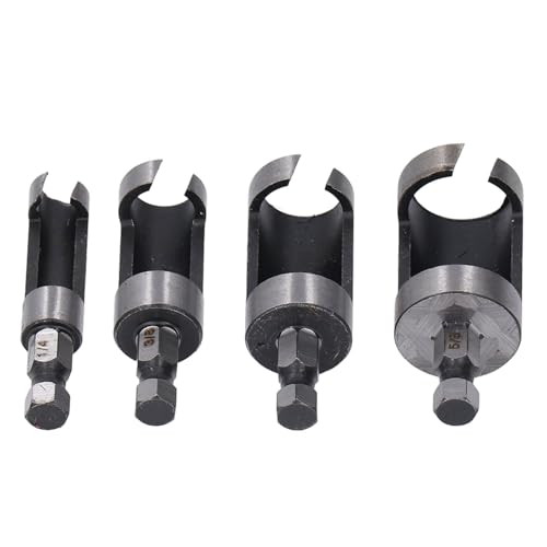YDuupxe Holzsteckerschneider Set Haltbarer Kochstahl -Bit -Kit für Kohlenstoffstahl für Holzbearbeitungsfachleute 4 Stcs Hex Shank Stecker Cutter für Elektrowerkzeuge von YDuupxe