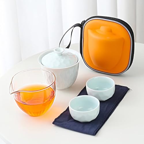 mit Reisetasche 2 Tassen Chinesisches Kung Fu Tee Set Reise-Set Keramik Tragbare Teekanne Porzellan Teaset Gaiwan Teetassen Tee-Werkzeug von YEAG