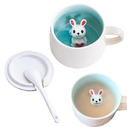 3d Tasse Mit Kaninchen, Kaninchen Kaffeetasse Teetasse 3d Tier Tasse Süß Kaffeebecher, Hase Tasse Kaffeetass, 350ml Keramik Teetasse Kaffeebecher Süße Tee Becher, 3d-Tierbecher Mit Löffel von YEAPEAK